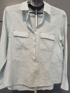 Marc New York Andrew Marc Linen Popover Blouse Mint Green Utility Top Small